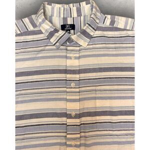 GEORGE Men's Shirt Size 2XL XXL Striped Blue Button Down‎ Short Sleeve